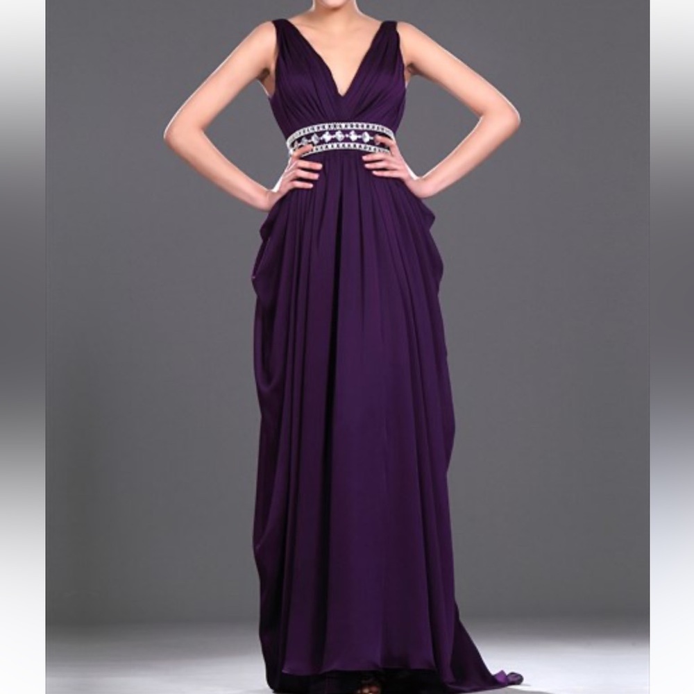 NWT! eDressIt (16) Purple Floor Length Rhinestone Embellished Gown / Prom Dress